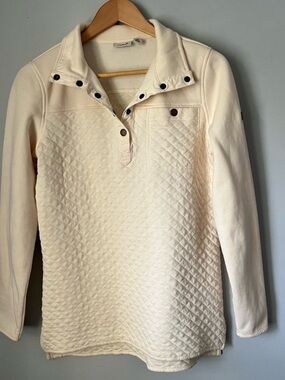 L.L. Bean Quilted Snap Front Placket Mockneck Cream Tunic Sweatshirt